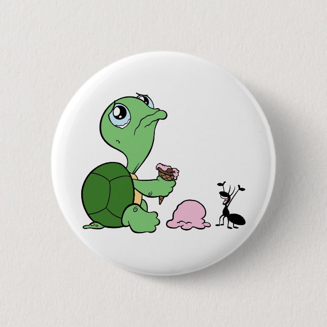 Sad Turtle Happy Ant Pinback Button (Front)