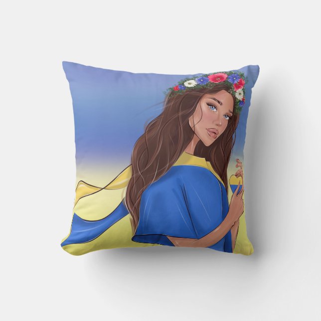 Sad Ukraine Woman  Throw Pillow (Front)