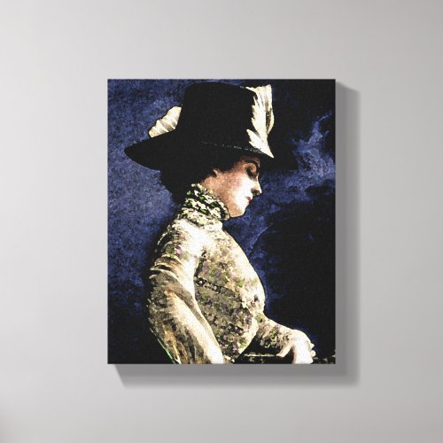 Sad Vintage Lady with Hat Mixed Media Painting Canvas Print