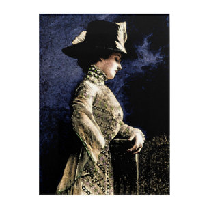 Sad Vintage Victorian Woman with Feather Hat Acrylic Print