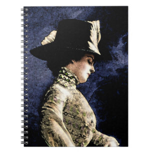 Sad Vintage Victorian Woman with Feather Hat Notebook
