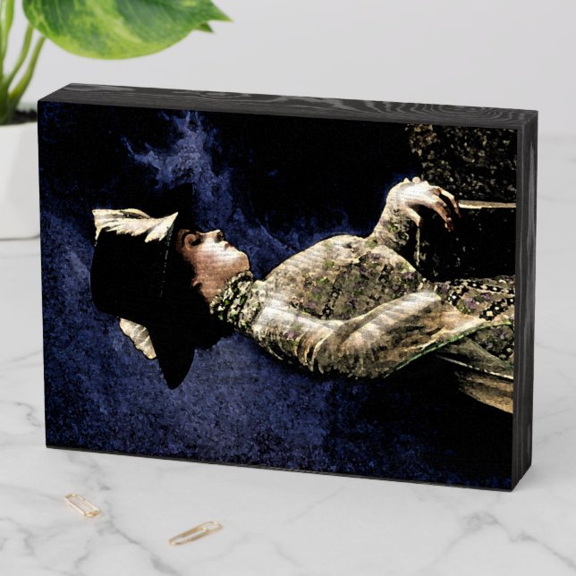 Sad Vintage Victorian Woman with Feather Hat Wooden Box Sign | Zazzle