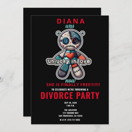 Sad VOODOO Doll Bear UNLUCKY in LOVE Divorce Party Invitation