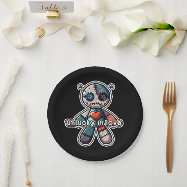 Sad VOODOO Doll Bear UNLUCKY in LOVE Paper Plates (Wedding)