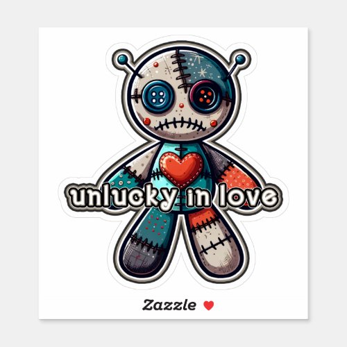 Sad VOODOO Doll Bear UNLUCKY in LOVE Sticker