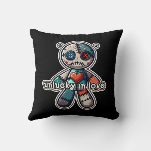 Sad VOODOO Doll Bear UNLUCKY in LOVE Throw Pillow