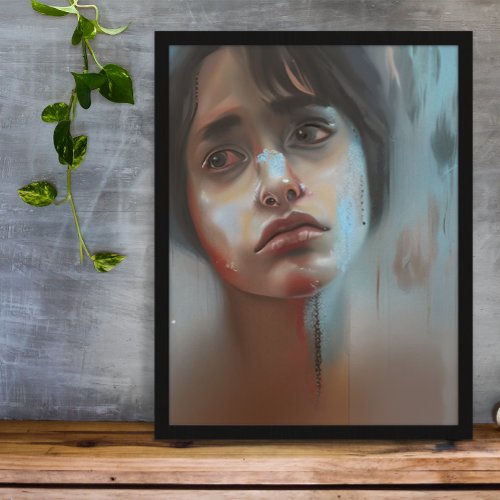 Sad Woman Abstract AI Generated Art Photo Print