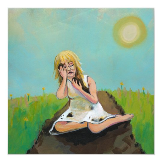 Sad woman finds comfort in soil earth dirt card