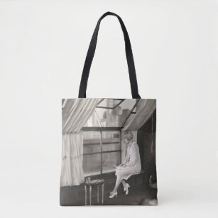 Sad woman staring out window1940s, woman, vintage, tote bag