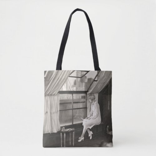 Sad woman staring out window1940s woman vintage tote bag