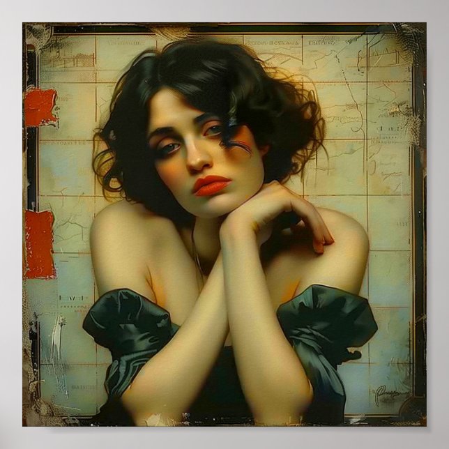 Sad Woman with her hands on her face Mixed Media  Poster (Front)