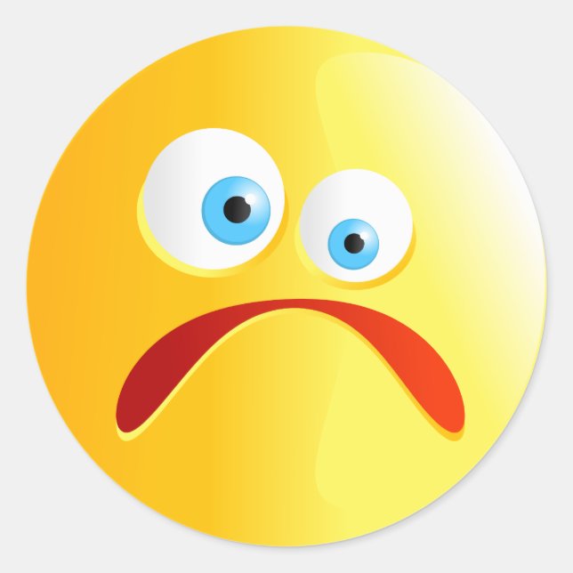 Sad Yellow Smilie Classic Round Sticker (Front)