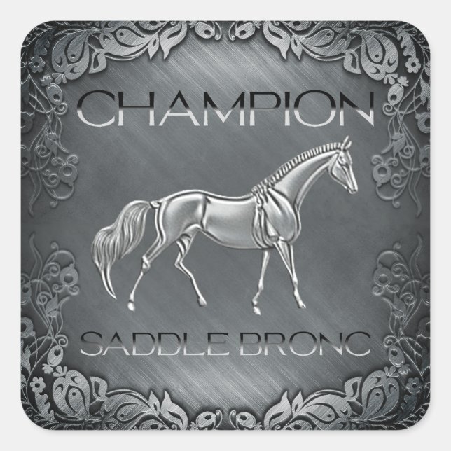 Saddle Bronc Champion Rodeo Engraved Plaque    Square Sticker (Front)