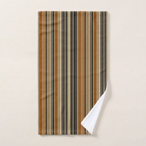 Saddle Brown and Black Striped Pattern Hand Towel