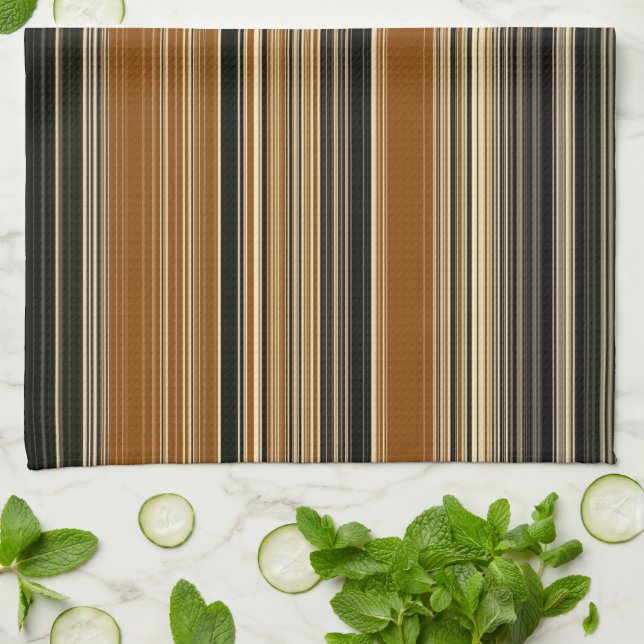 Saddle Brown and Black Striped Pattern Kitchen Towel (Folded)