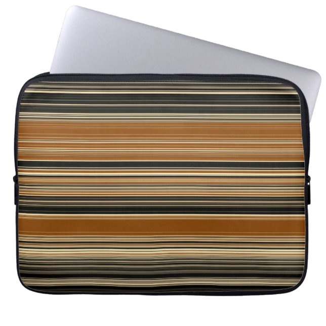 Saddle Brown and Black Striped Pattern Laptop Sleeve (Front)