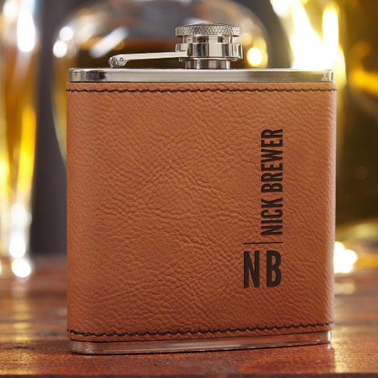 Saddle Brown Calvin Imitation Leather Hip Flask (Front)
