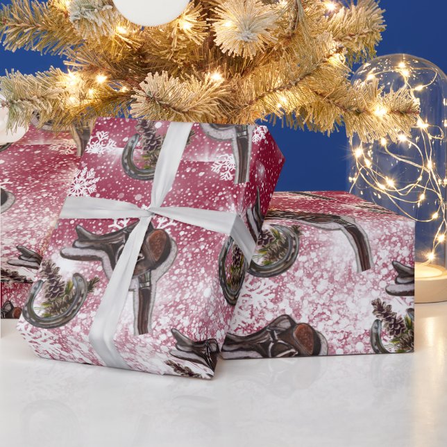 saddle horse shoe pinecones,snow wrapping paper (Holidays)