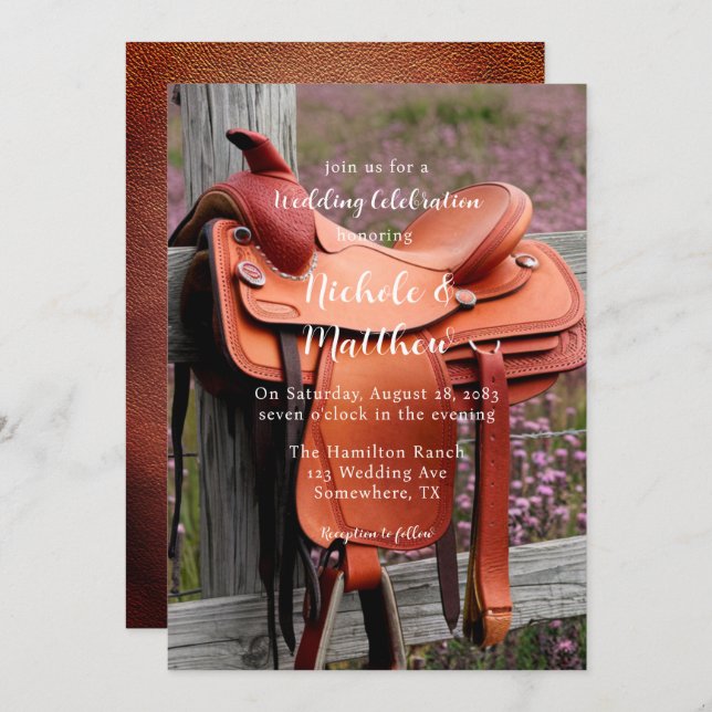 Saddle on the Fence Wedding Celebration Invitation (Front/Back)