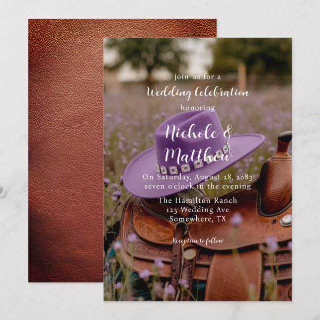 Saddle on the Fence with Hat Wedding Celebration  Invitation (Front/Back)