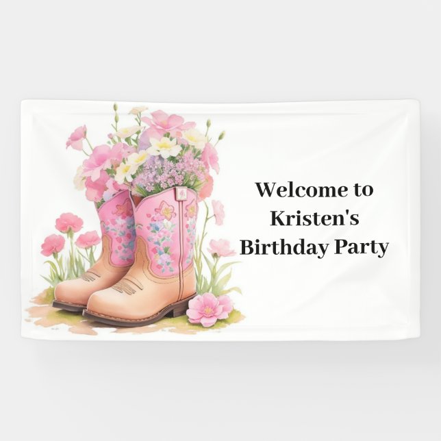 Saddle Sweetness Cowboy and Cowgirl Birthday Banner (Horizontal)