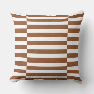 Saddle Tan and White Staggered Thick Lines Throw Pillow