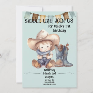 Saddle Up 1st Birthday Little Cowboy Invitation