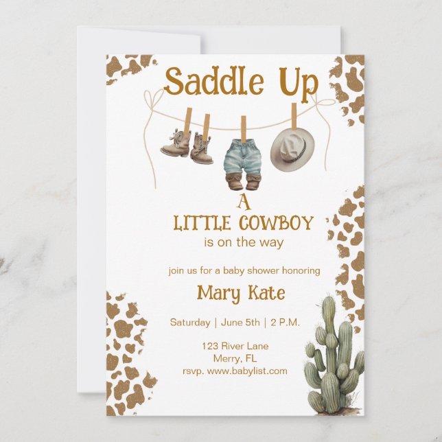 Saddle Up a Little Cowboy is on the way Baby  Invitation (Front)