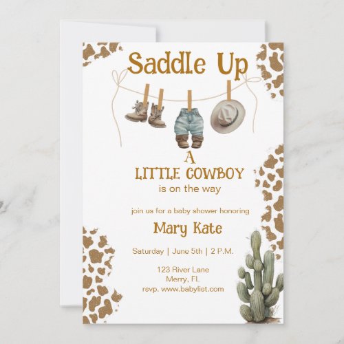 Saddle Up a Little Cowboy is on the way Baby  Invitation