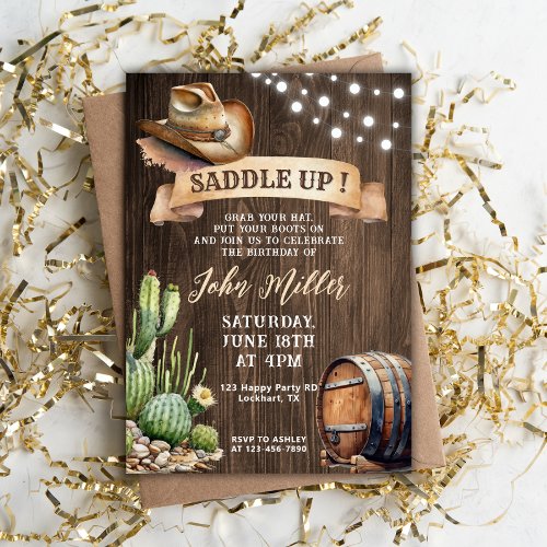 Saddle Up Birthday _ Western Cowboy Hat  Cactus Invitation