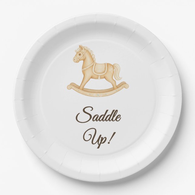 "Saddle Up" Boho Western Baby Shower Paper Plates (Front)