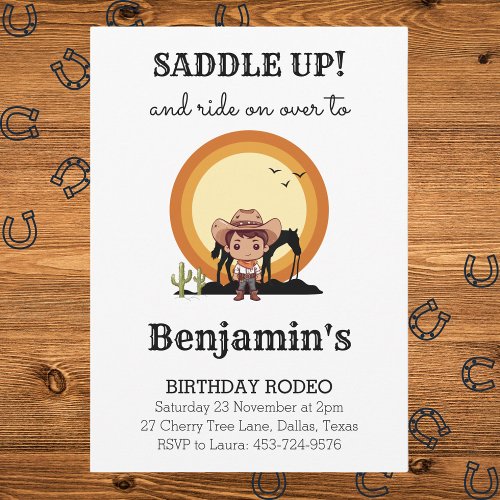 Saddle Up Boy Rodeo Cowboy Birthday Party Invitation