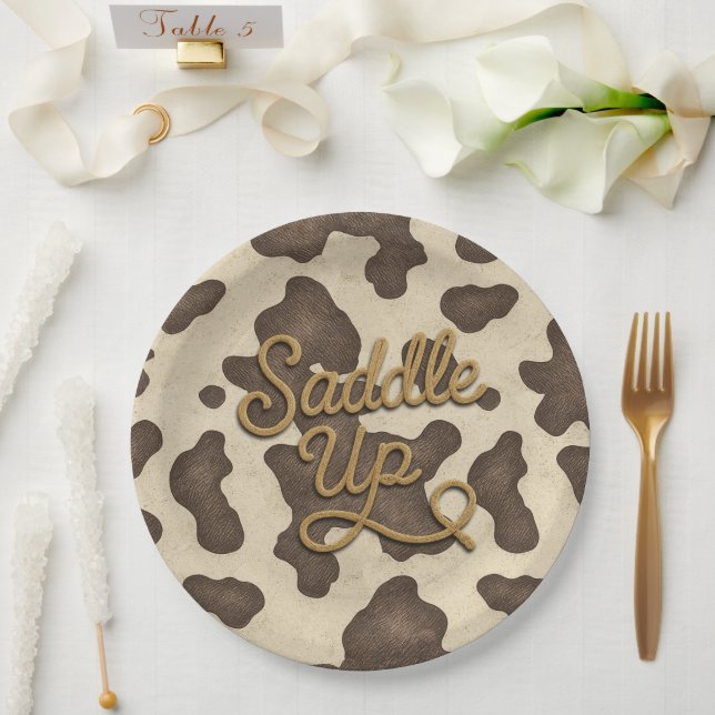 Saddle up Brown Cow Country Western Rodeo Party Paper Plates (Wedding)