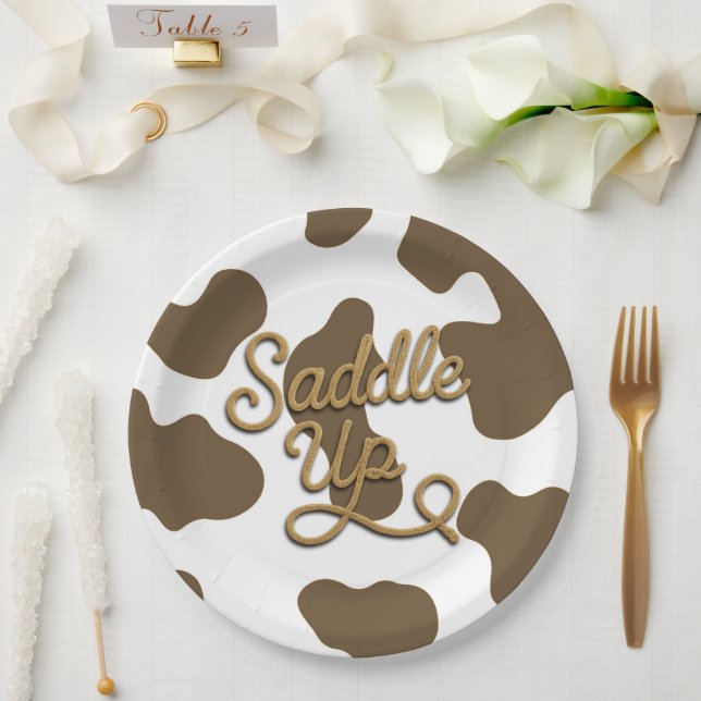 Saddle Up Brown Cow Country Western Rodeo Party Paper Plates (Wedding)