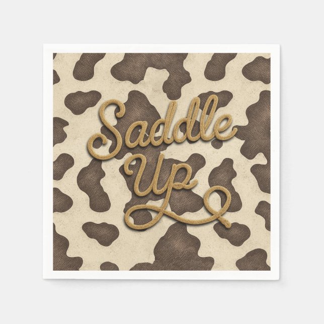 Saddle Up Brown Cow Print Country Western Rodeo  Napkins (Front)