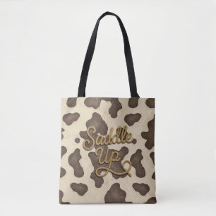 Saddle up Brown Cowhide Cow Print Country Western Tote Bag