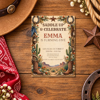 Saddle Up & Celebrate Rustic Cowgirl Western Invitation