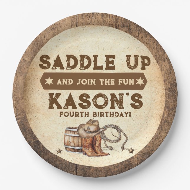 Saddle Up Country Western Birthday  Paper Plates (Front)