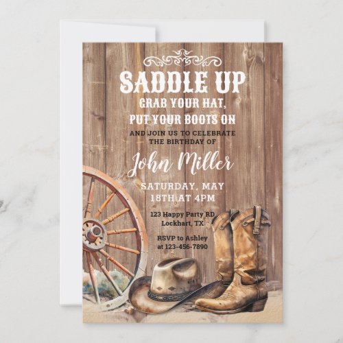 Saddle Up Country Western Cowboy Party Boots Hat Invitation