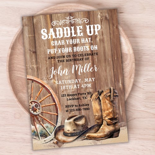 Saddle Up Country Western Cowboy Party Boots Hat Invitation