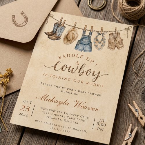 Saddle Up Cowboy Baby Shower Rustic Western Rodeo Invitation