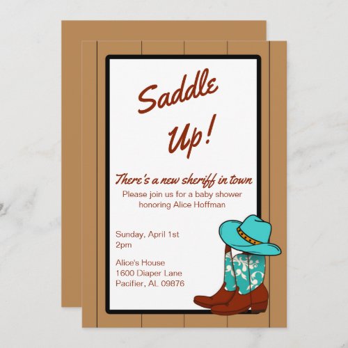 Saddle Up Cowboy Themed Baby Shower Invitation