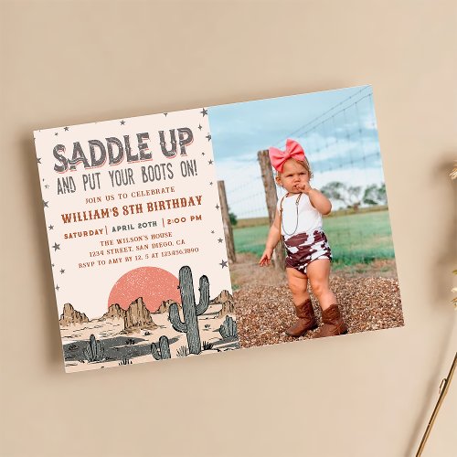Saddle Up Cowboy Western Birthday Country Boots Invitation