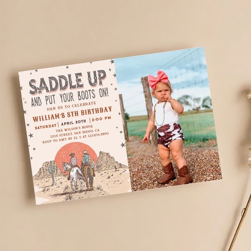 Saddle Up Cowboy Western Birthday Country Boots Invitation