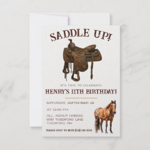Saddle Up! Cowboy, Western Horses Themed Birthday Invitation