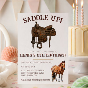 Saddle Up! Cowboy, Western Horses Themed Birthday Invitation