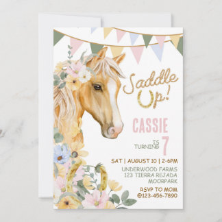 Saddle up, Cowgirl Birthday, Rodeo, Horse Birthday Invitation