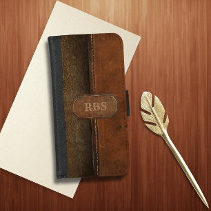 Saddle Up Faux Tanned Stitched Leather Monogram iPhone 8/7 Wallet Case