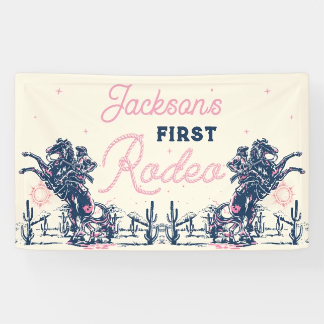 Saddle up First Rodeo Cowboy Birthday Party Banner (Horizontal)