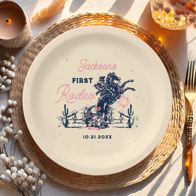 Saddle up First Rodeo Cowboy Birthday Party Paper Plates (Creator Uploaded)